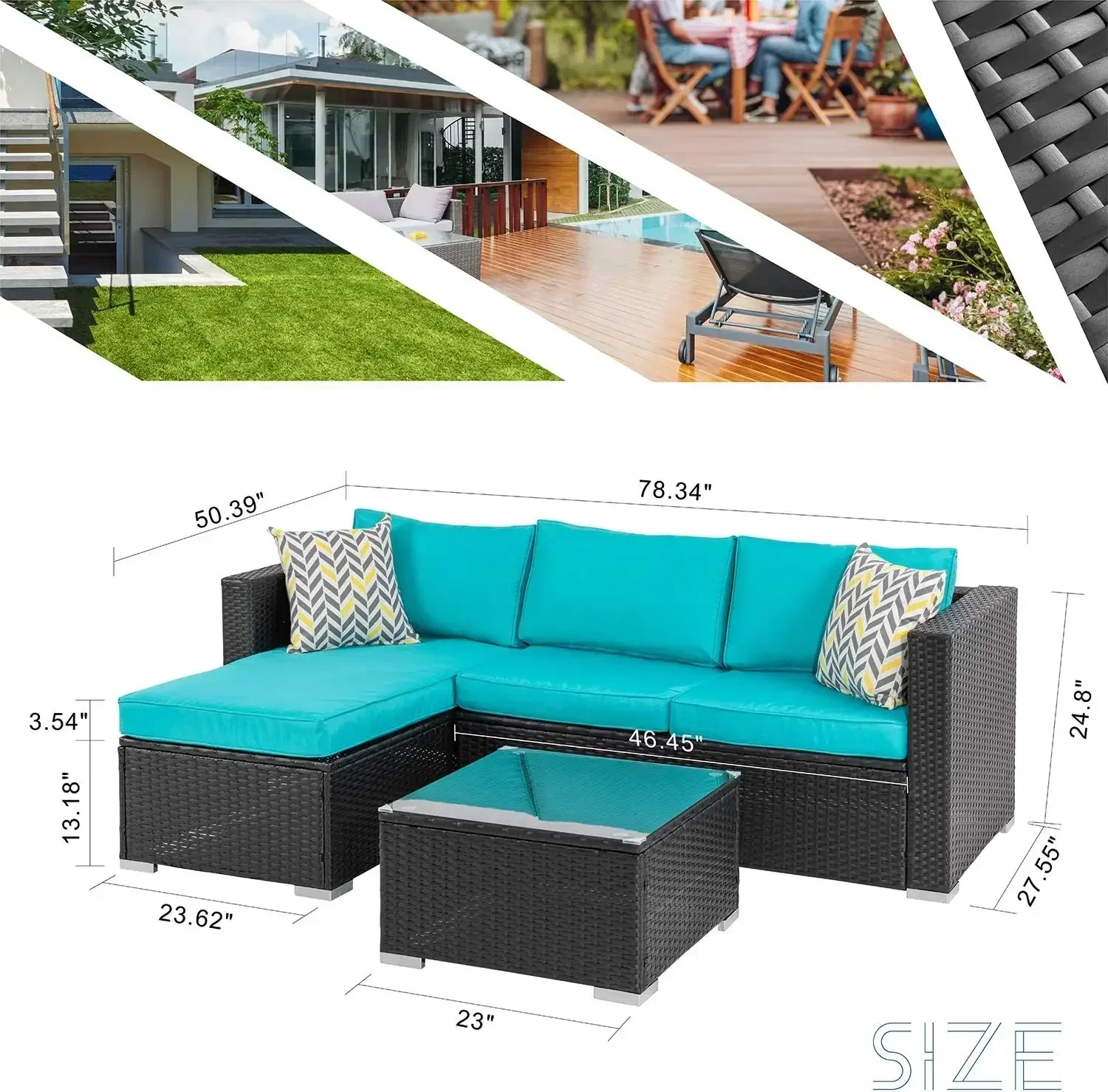 Furniture supplies Shintenchi Outdoor Wicker Patio Sofa Set, Black All-Weather Rattan Small Sectional Patio Set and Chaise Loung