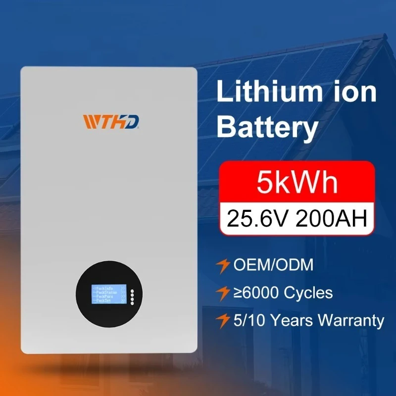 

25.6V 200Ah 100Ah 5kwh 2.5kWh Wall Mounted LiFePO4 Battery Hybrid Grid Home Energy Storage System