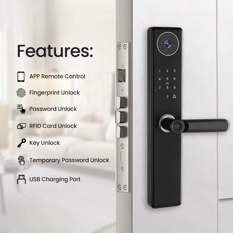 Fechadura Cerradura Inteligente Para Puerta Digital Locks Fingerprint Smart Password Card Big Tuya WIFI Camera Door Lock