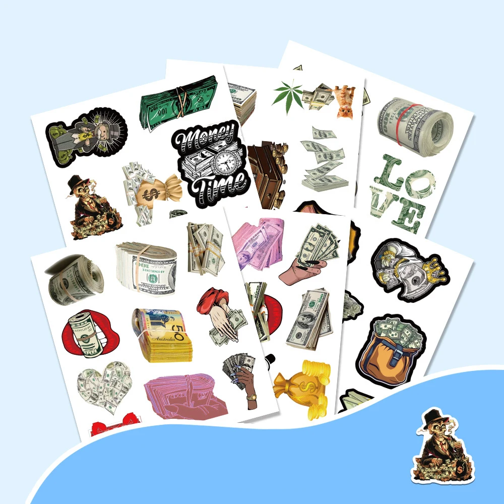 10/30/52 قطعة الكرتون المال الدولار الكتابة على الجدران ملصقات لعبة Skateboard بها بنفسك لوح التزلج المحمول الأمتعة الدراجة مقاوم للماء مضحك الأوراق النقدية ملصق حزمة