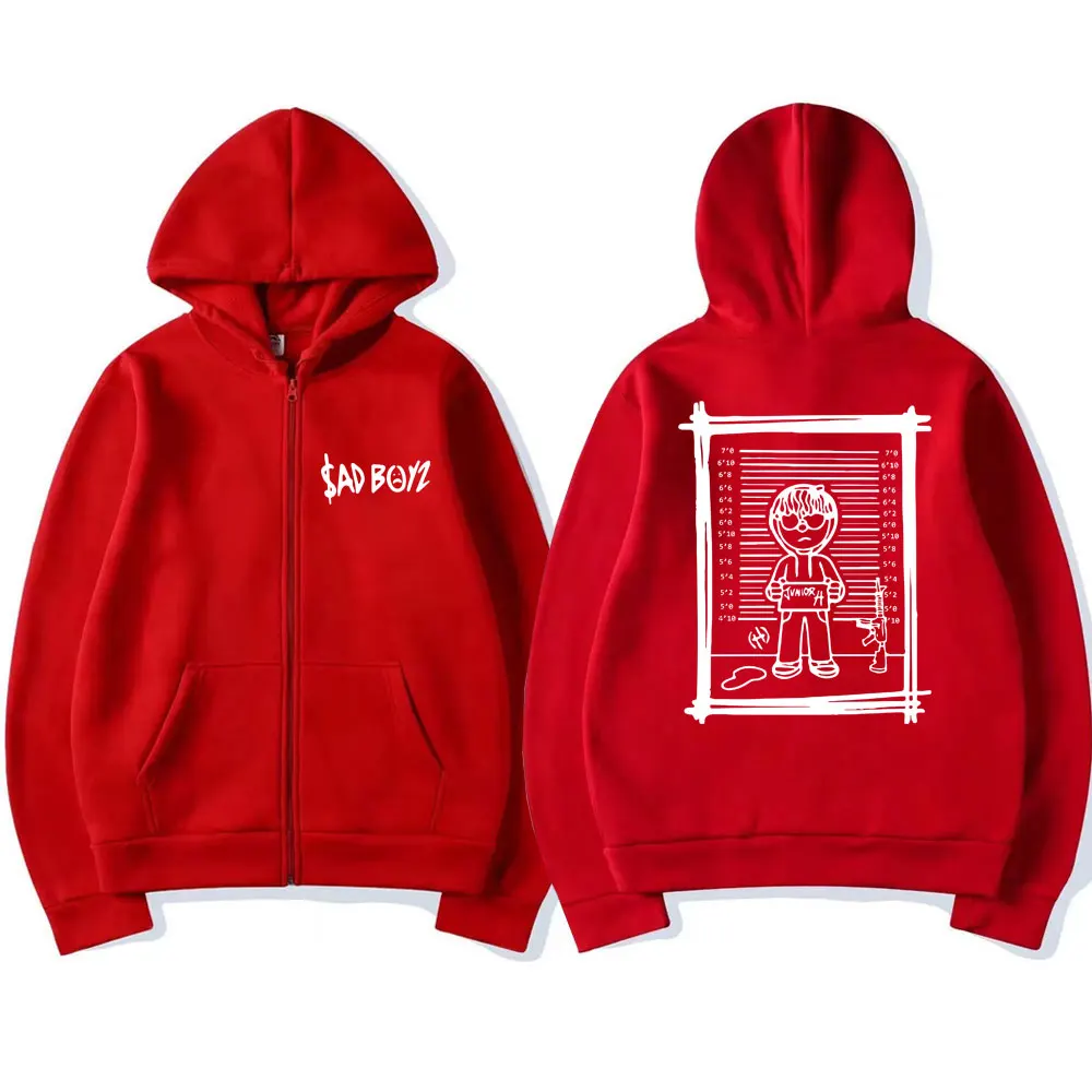 Junior H Sad Boyz Print Zipper Hoodie World Tour Merch Hip Hop Harajuku Fashion Cardigan Sweatshirt Men Fleece Oversized Jackets