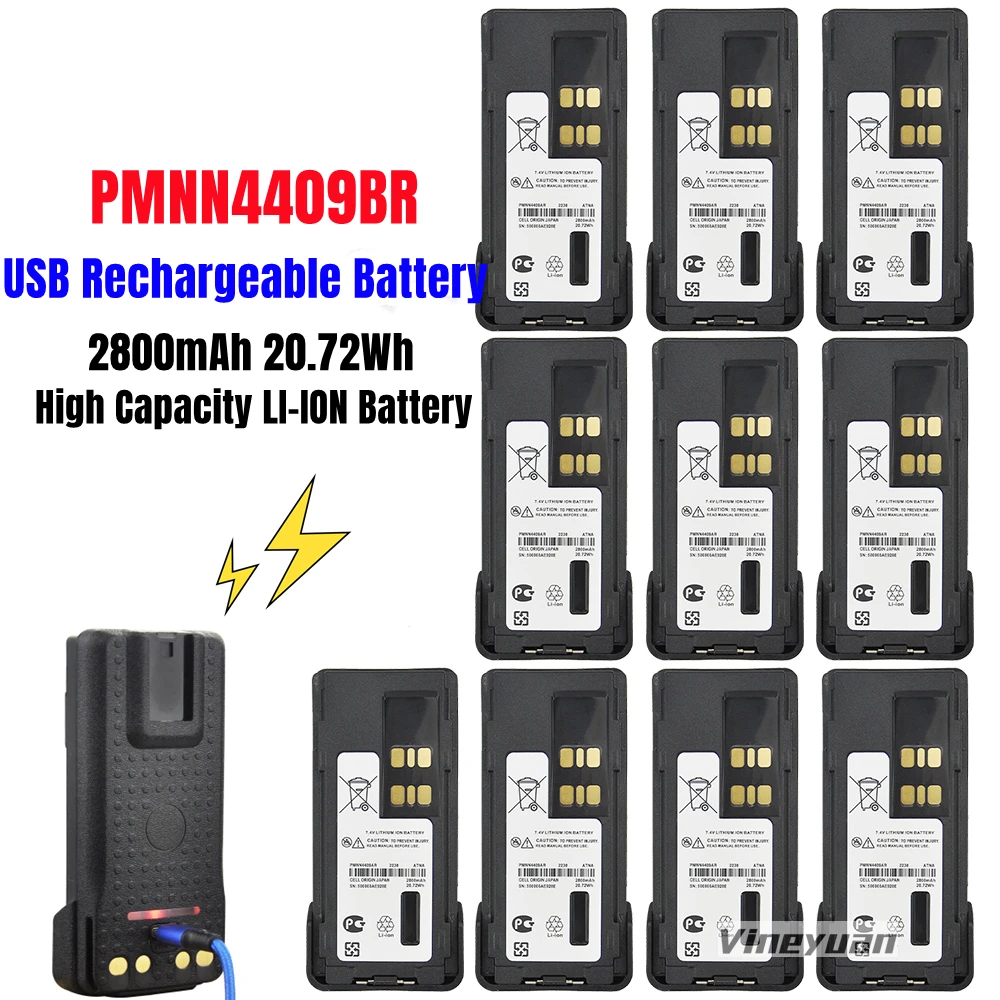 

10PCS PMNN4409BR USB Rechargeable Battery for Motorola XPR3300 XPR3500 XPR7350 XPR7380 GP328D DGP5050 APX 1000 Two Way Radios