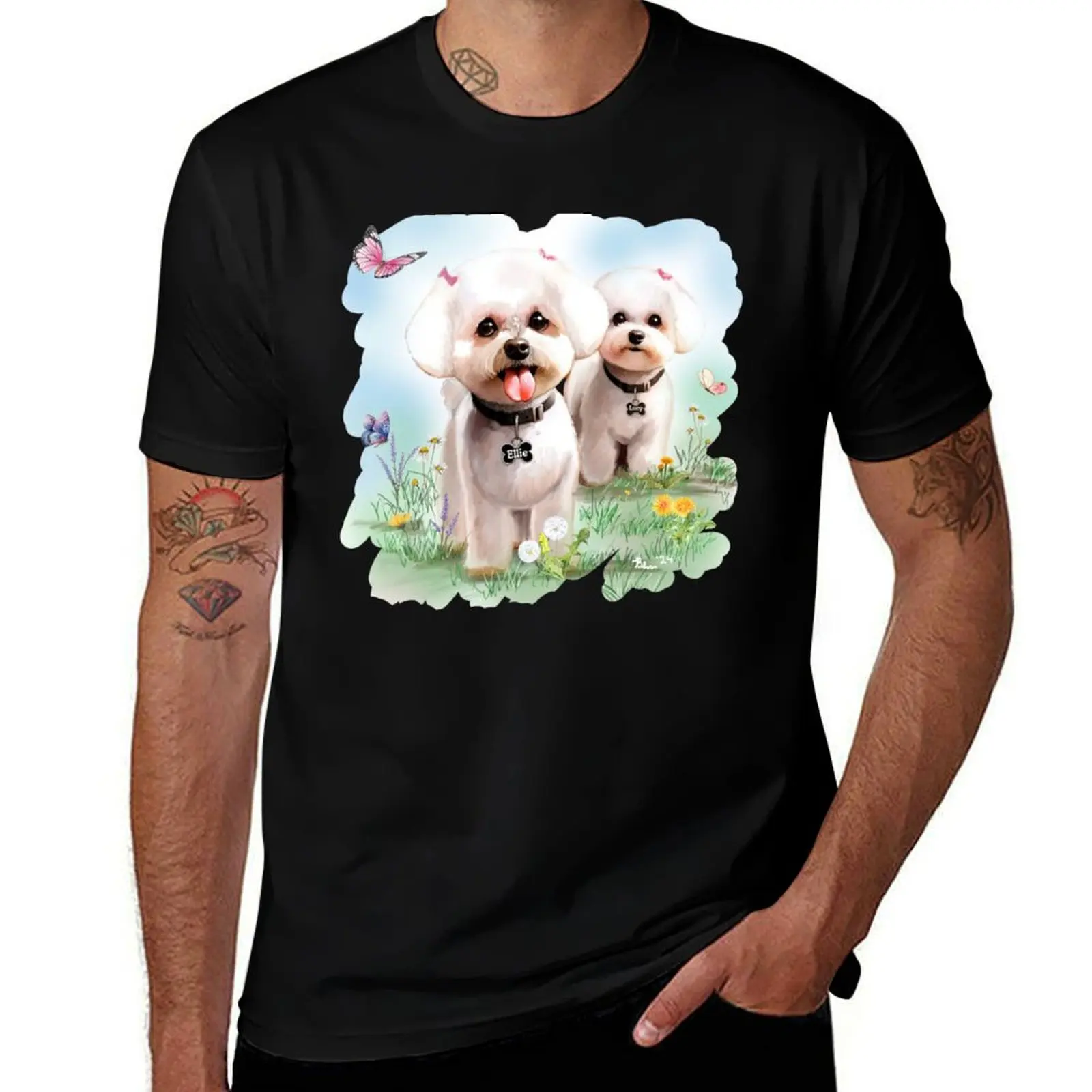 Ellie and Lucy - Bichon Frese T-Shirt customs design your own Short sleeve tee kawaii clothes new edition Men's clothing