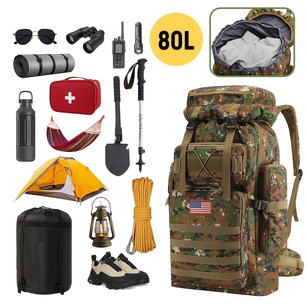 Large Capacity Molle System Rucksack, Multi - Pocket Camping Backpack with Durable 600D Fabric, Ideal for Hiking, Camping