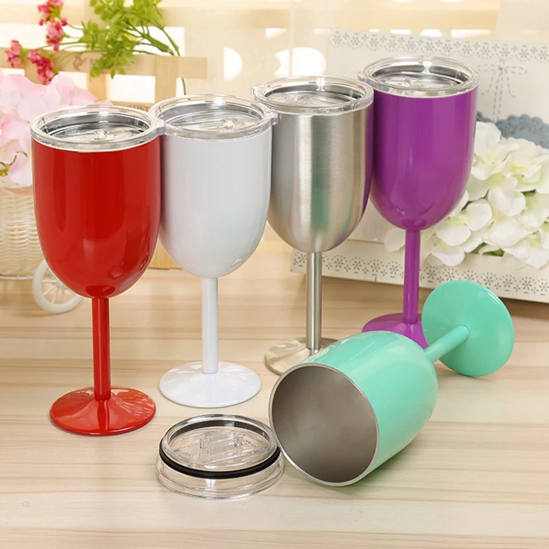 SEWS-Wine Glass Stainless Steel Double Layer Goblet Color Large Capacity Tumbler Resistant Wine Cup