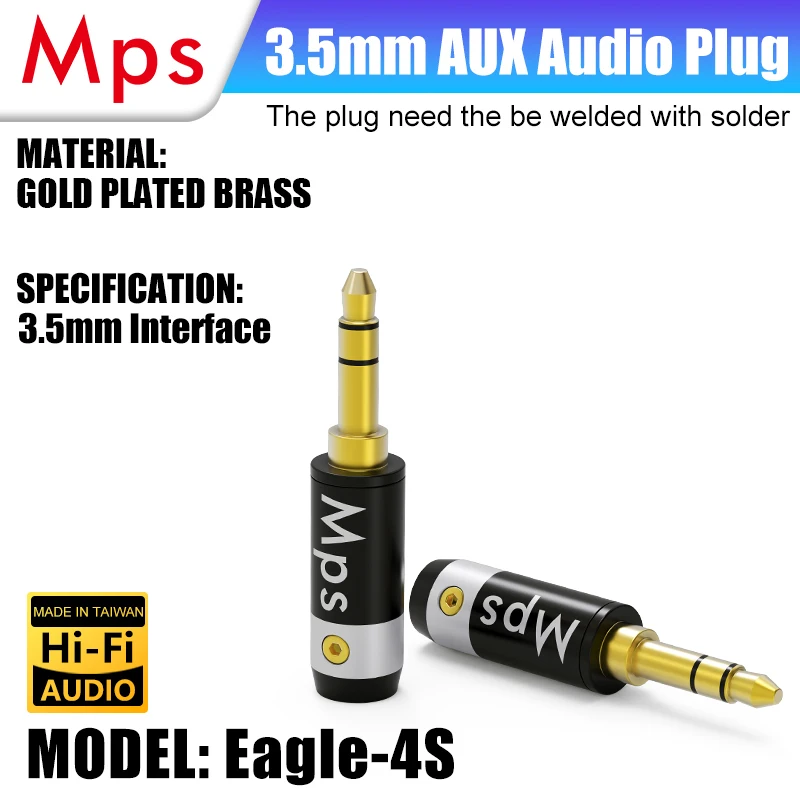 HiFi MPS Eagle-4S 3poles 3.5mm Audio 24KGold-Plated headphone plug 3.5  Connectors jack Connector plug jack Stereo Headset 4mm