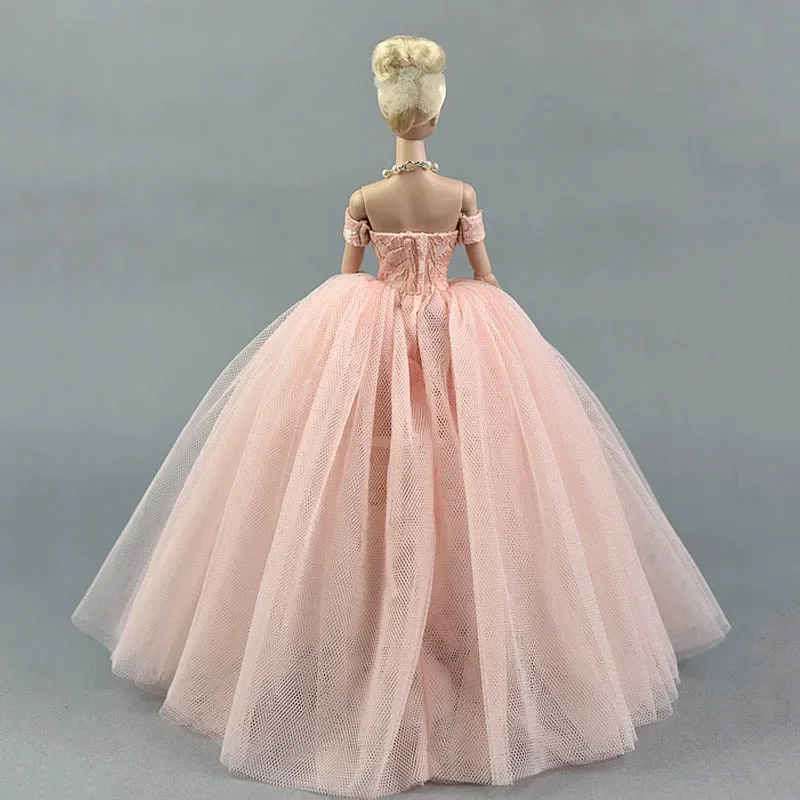 Vestido de novia rosa para muñecas Barbie, ropa de fiesta de noche