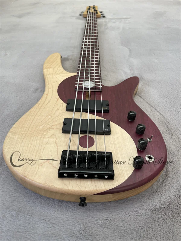 5 String Bass Guitar Yin Yang Tai Chi Bass Fora Bass Red PURPLEHEART Fingerboard Alder Body Fixed Bridge Black Tuner