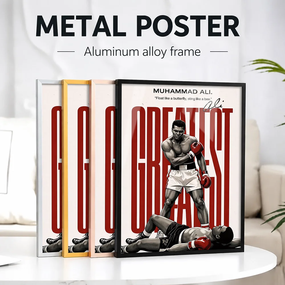 Muhammad Ali 'Greatest' Framed Aluminum Metal Poster Customized Photo Energetic Action Style Wall Art For Study Fight Fan Gift