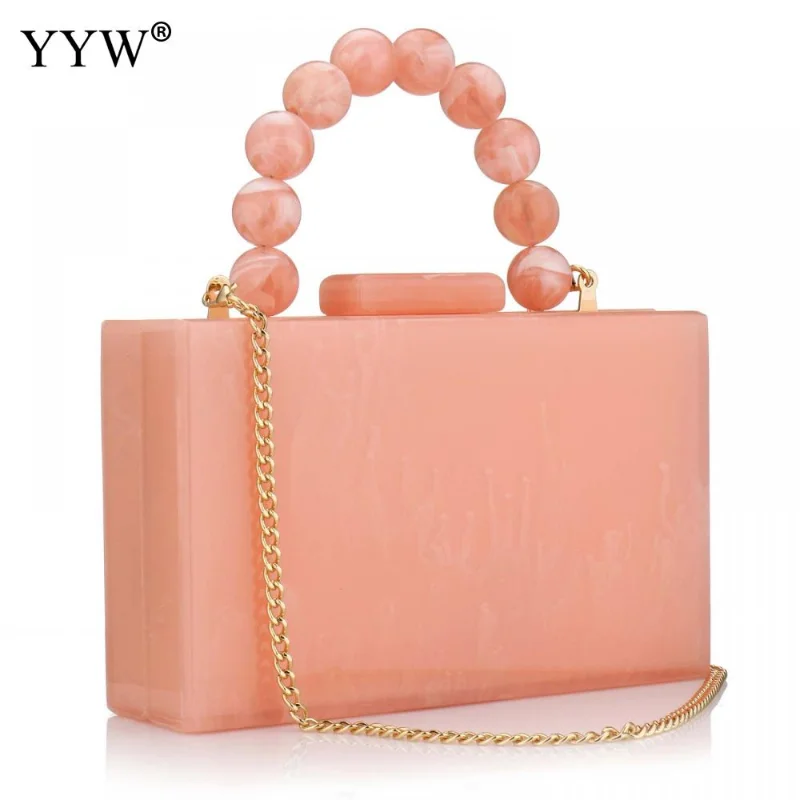 INS Popular Acrylic Box Bag Pearl Clutch Bag With Chain Women Eevneing Bead Handle On Top Party Girl Lady Handbag Purse Wallet