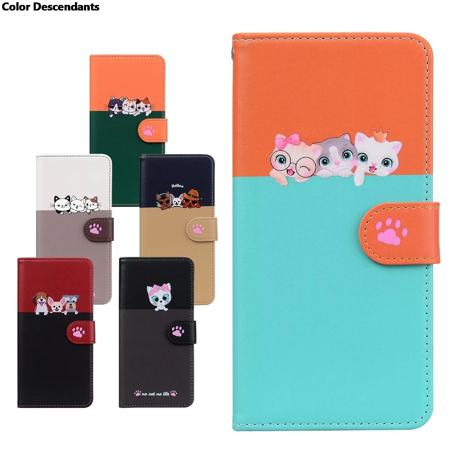 Wallet Card Holder Leather Phone Case For Xiaomi Mi 13T 13 Lite 11T POCO C65 M6 X5 X6 Redmi Note 13 Pro Cute Cat Dog Flip Cover