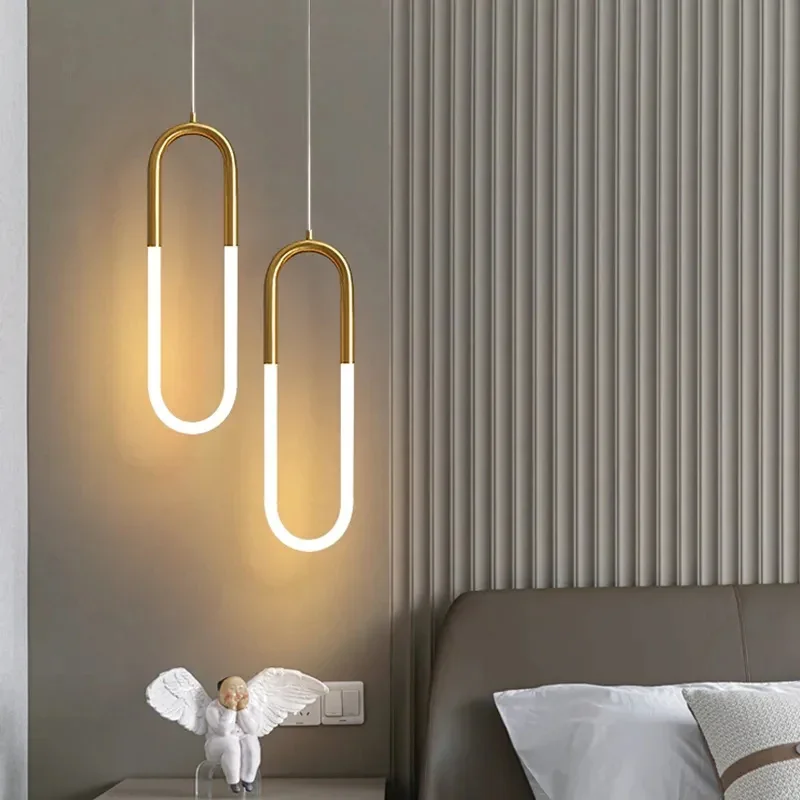 

Nordic Bedside Long-line Hanging Lamp Modern Minimalist Creative U-shaped Tube LED Kitchen Bedroom Bathroom Mirror Pendant Light