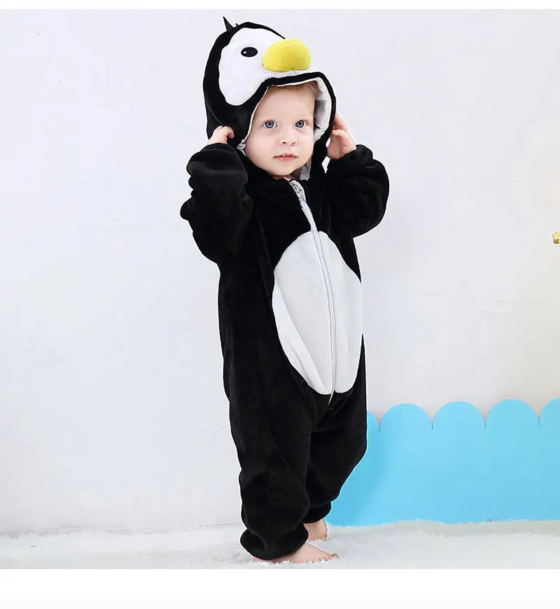 New Children's Day penguin Baby Jumpsuit Tassel Hooded Jumpsuit Sleepwear Animal Jumpsuit Children Crawling Suit