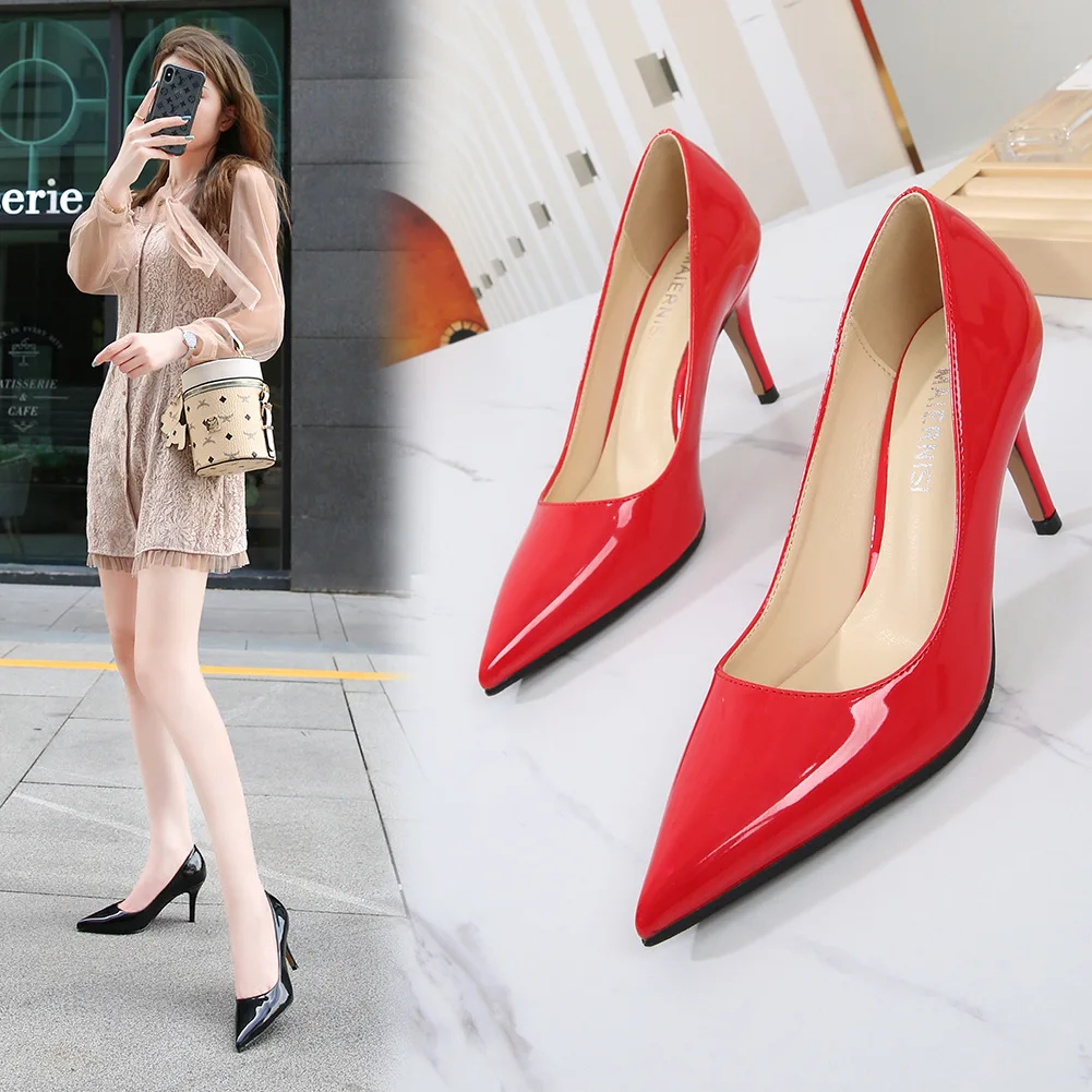 High Heels Pumps for Women Patent Leather Pointed Toe Fashion Daily 7.5cm Heels Shoes Large Size 35-44 45 46 Ladies Brand Pumps view 4