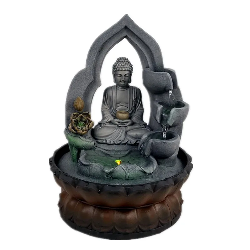 Resin Desktop Waterfall Fountain Sleep Buddha Statue Golden Craft Wealth Crystal Ball Home Garden Waterscape Ornament Gift
