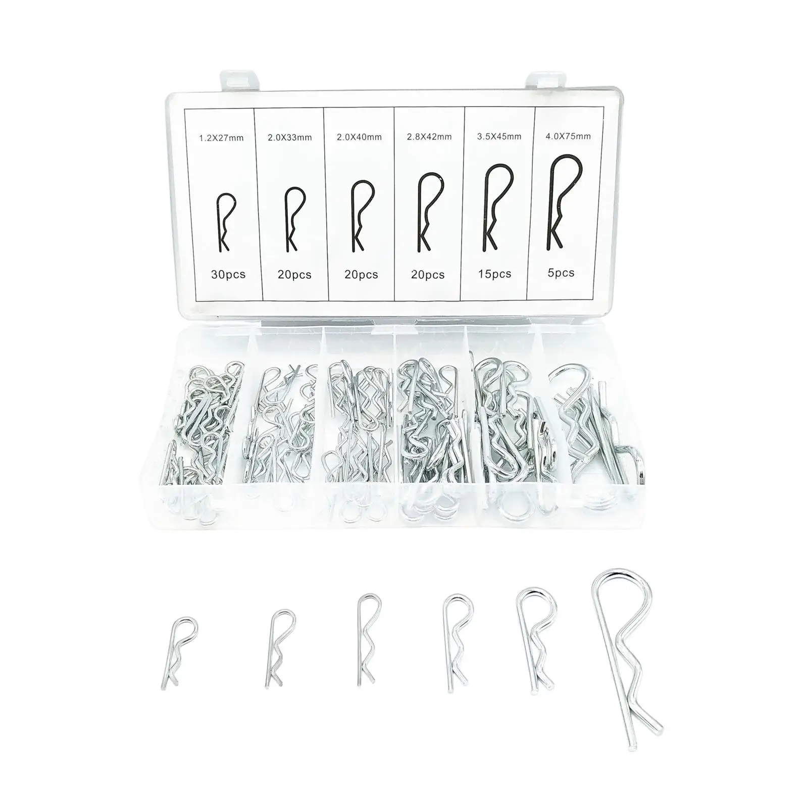 110Pcs Cotter Pins Multiple Sizes Assortment R Shaped for Tow Bar Carts