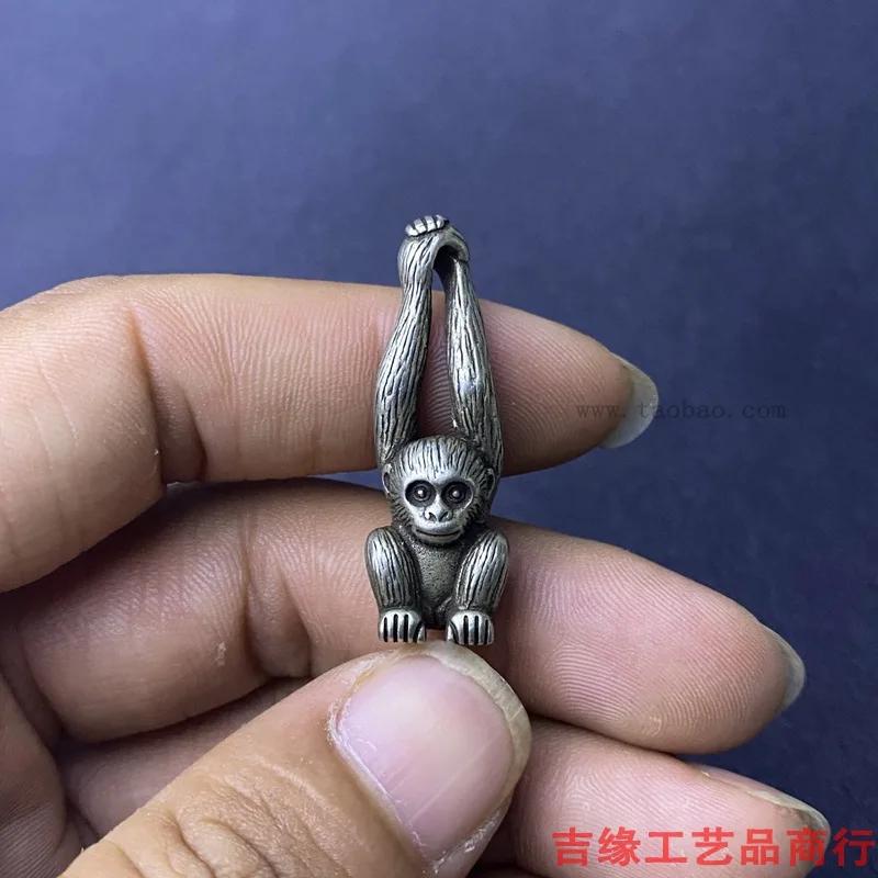 White Copper Gibbon Pendant Zodiac Monkey Monkey Pendant Hand Pieces Antique Keychain Pendant Mini Copper Monkey image 4