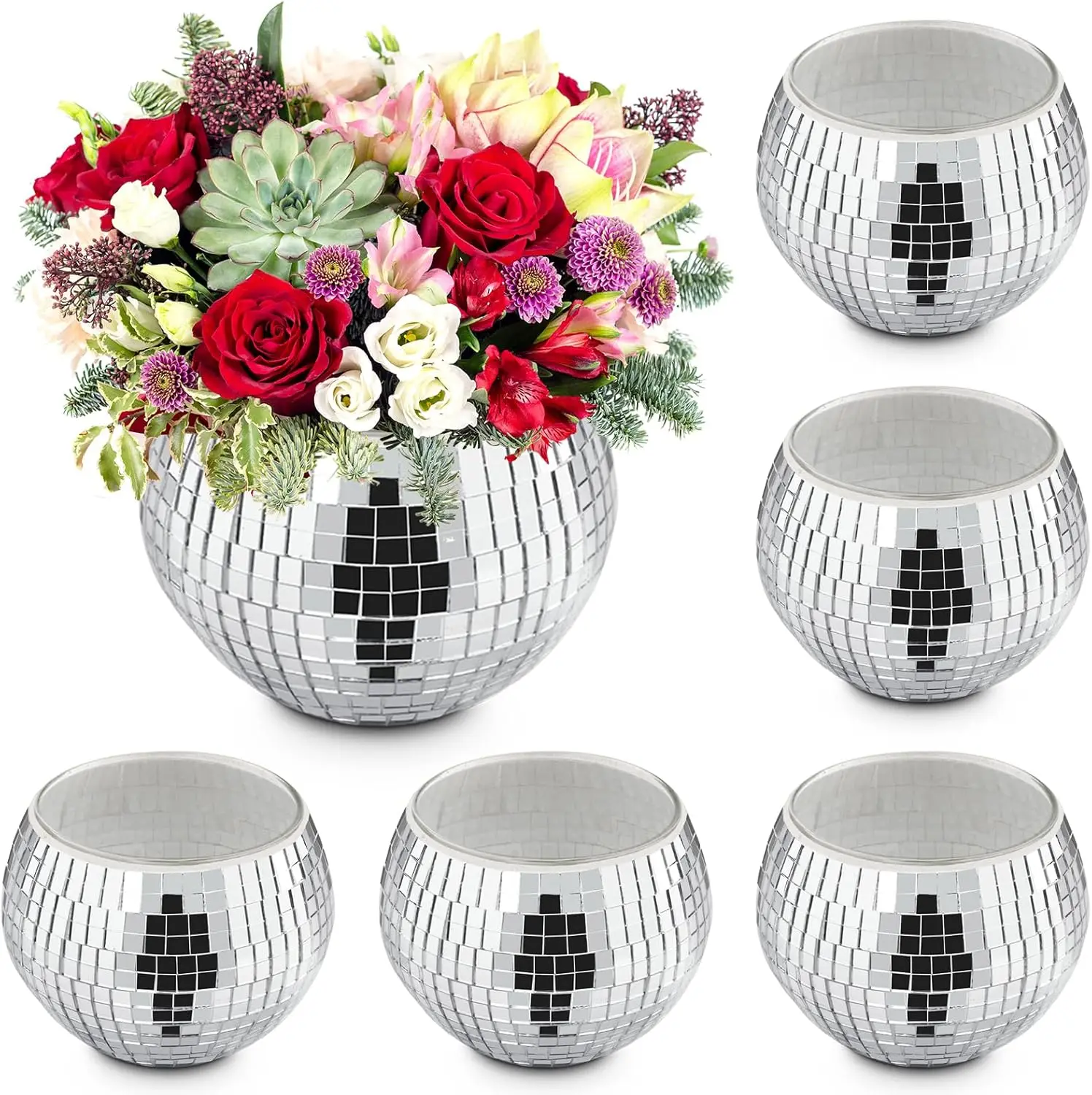 1 Disco Ball Vase, Dining Table Centerpiece, Home Glass Mirror Disco Ball Decoration, Floral Enthusiast Party Decoration