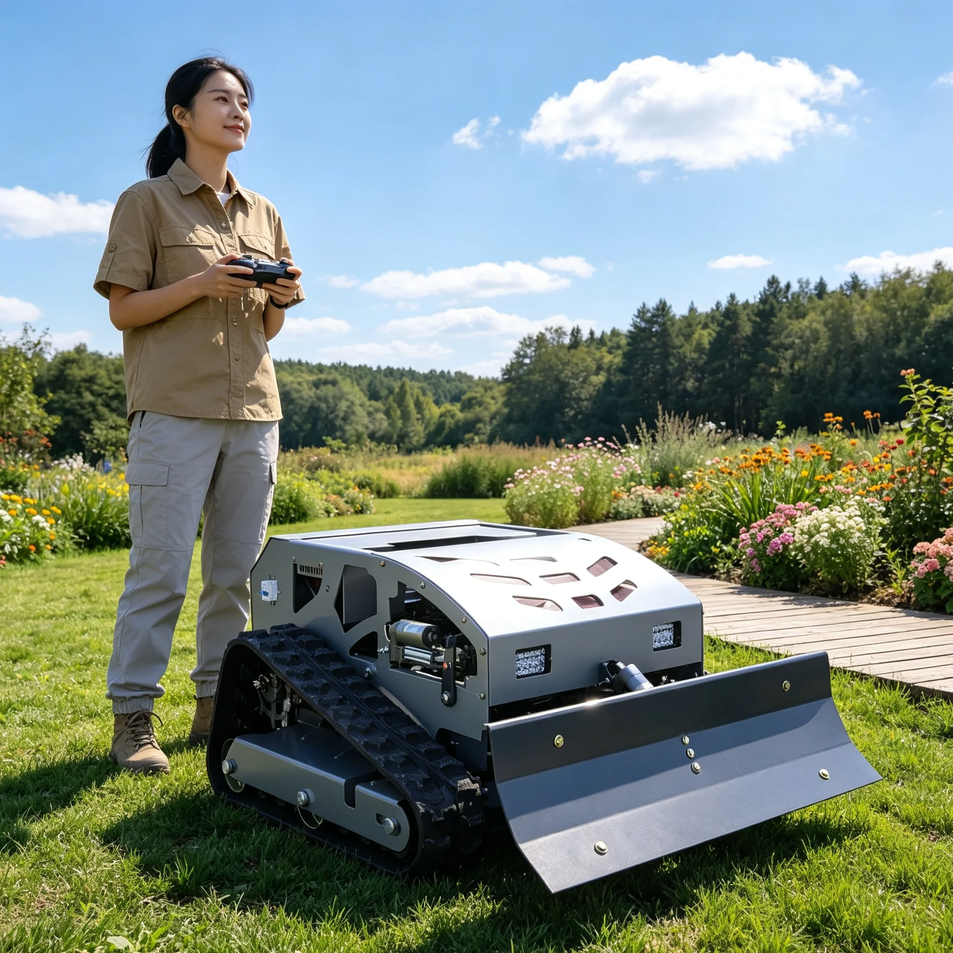 Customized for mountain tea garden 550H tracked self‑propelled lawn mower, matching snow shovel set, excellent climbing performa