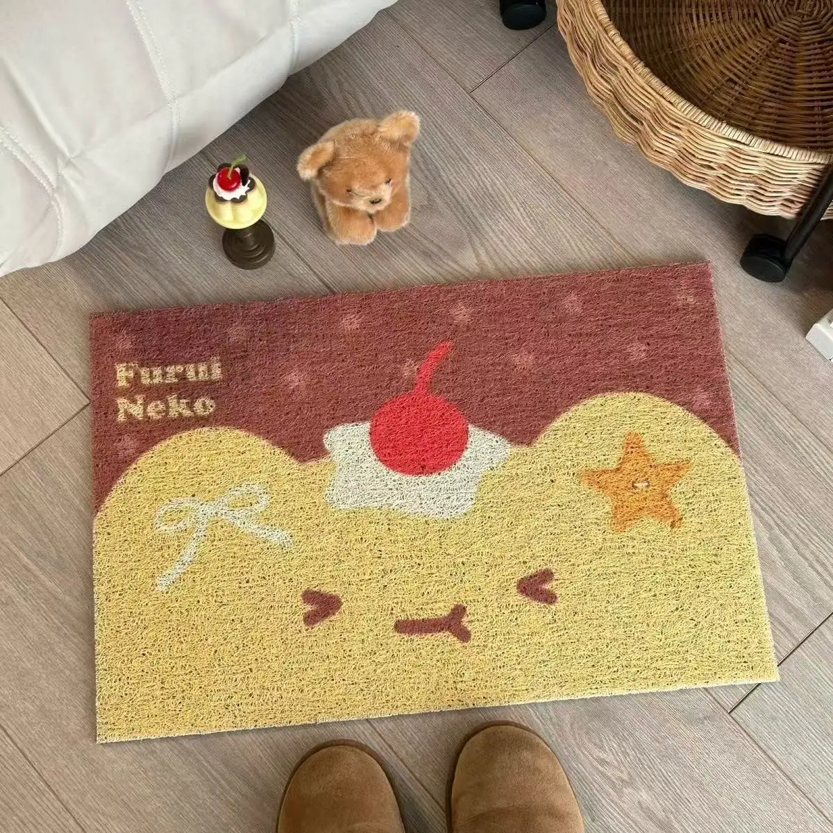 Kawaii Creamy-style Room Mat Korean-style Caramel Pudding Kitten Cute Home Entryway Mat Hallway Rug Home Decoration Cute Gift