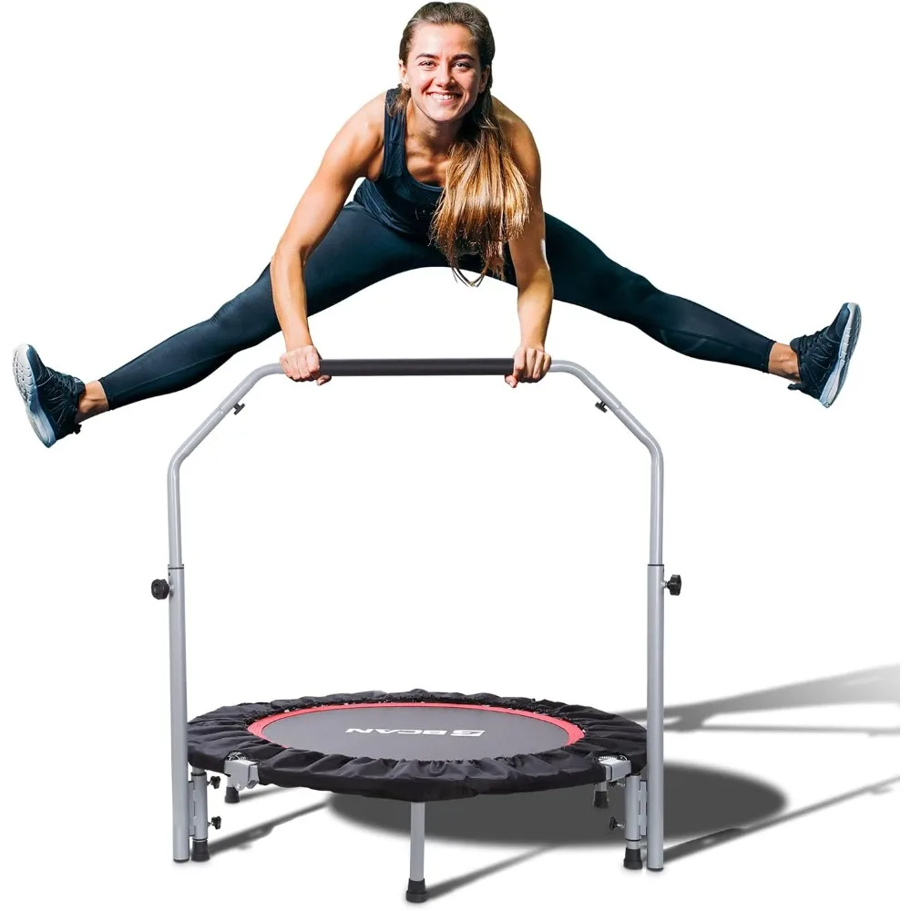 

40/48" Foldable Mini Trampoline Max Load 330lbs/440lbs, Fitness Rebounder with Adjustable Foam Handle, Exercise Trampoline