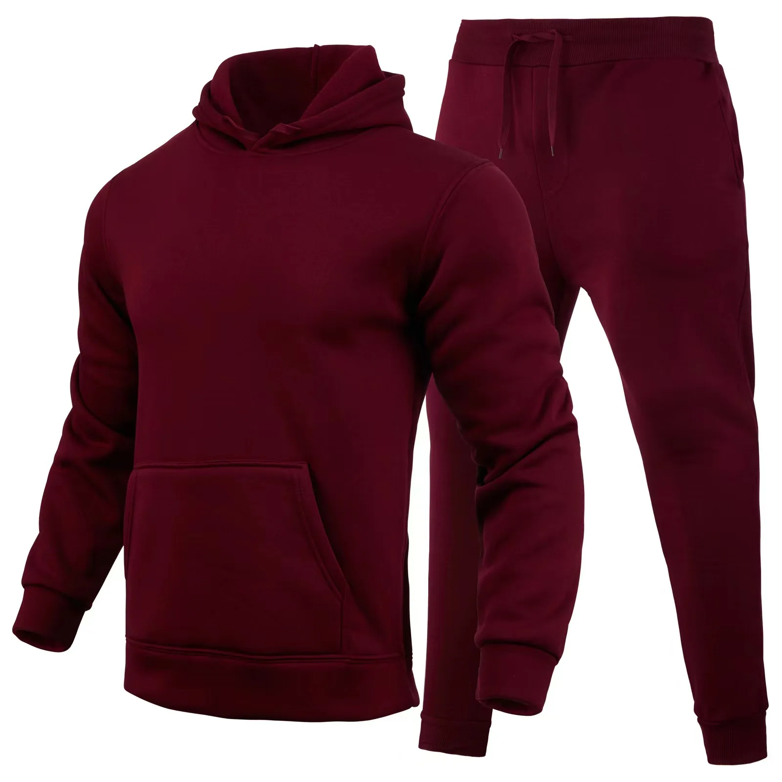 New Men Women Tracksuit Hoodies Casual Solid Color Thick Pullover and Long Pant 2-piece Set Men Autumn Fleece Jogger Sports Suit