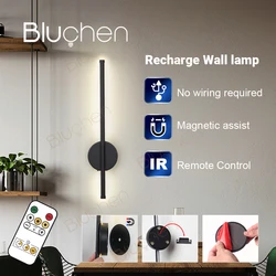 LED Wall Light Battery Powered 50CM Modern Wall Sconce Light with Remote Control Wireless Rechargeable Inside Wall Lamp Black