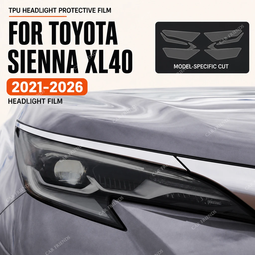 1 Set Custom Fit Pre-Cut Smoked Black TPU Headlight Protective Film for Toyota Sienna XL40 2021-2026 Car Lamp Protection Sticker