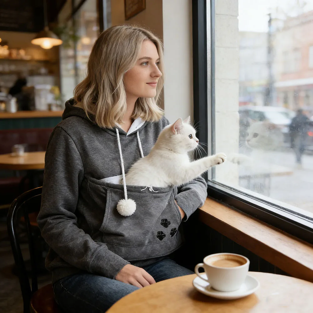 عشاق القط مقنعين البلوز 2025 الخريف عناق الحقيبة البلوز الكنغر الحيوانات الأليفة جيب هوديي الكلب القط باو تصميم مريح للجنسين