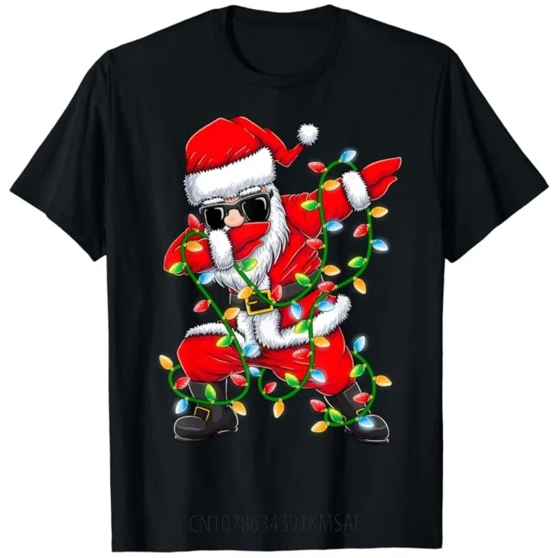 Dabbing Santa Xmas Lights Funny T-Shirt for Girls Boys & Kids Graphic Custom Printed Women Men T-shirt Men Clothing