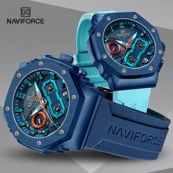 NAVIFORCE Fashion Couple Watches Casual Original Sport Silicone Strap Wristwatch for Lovers Auto Date Display Quartz Chronograph