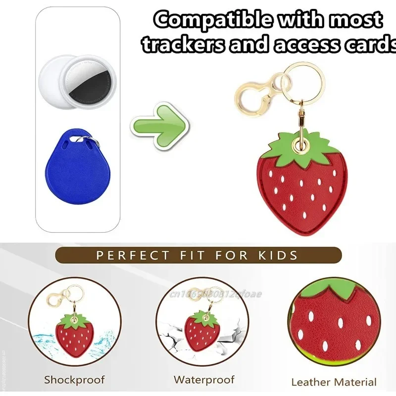 Cute Strawberry Lemon Case for Apple Airtag Protection PU Leather Cover Pendant GPS Anti-lost Keychain Case Pet Dog Cat Collar