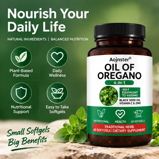 4-in-1 Oregano Oil Complex Softgels, Blended with Black Seed Oil,Concentrated Herbal Formula,for Adults Daily Wellness Support