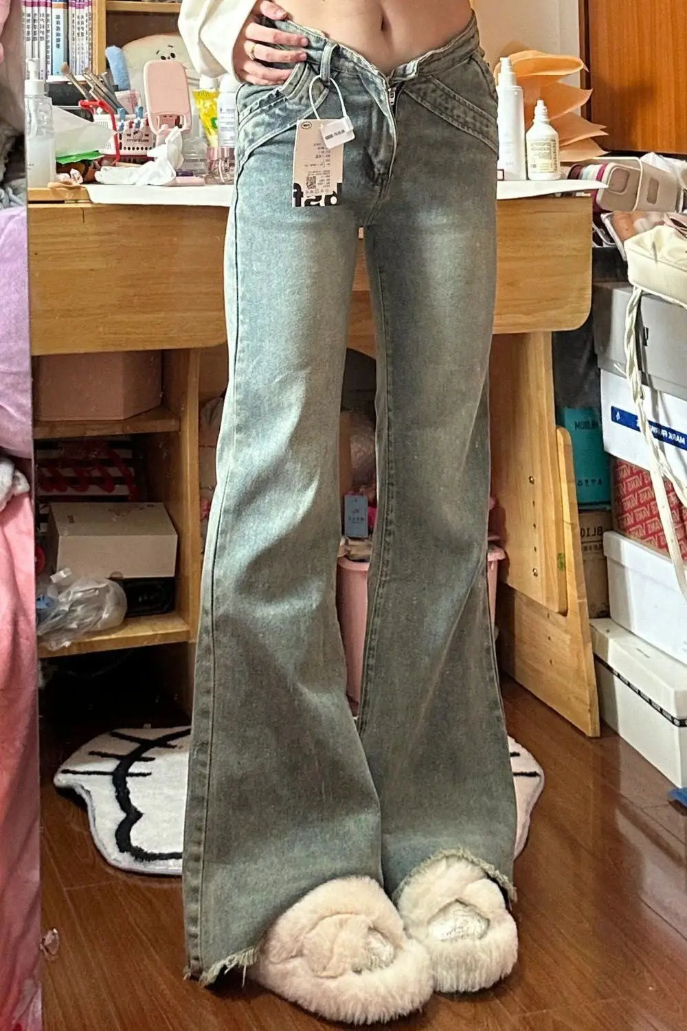 Jeans lunghi da donna dritti classici svasati con fondo a campana Bootcut tromba allungamento delle gambe sagoma a forma di pera abbigliamento femminile