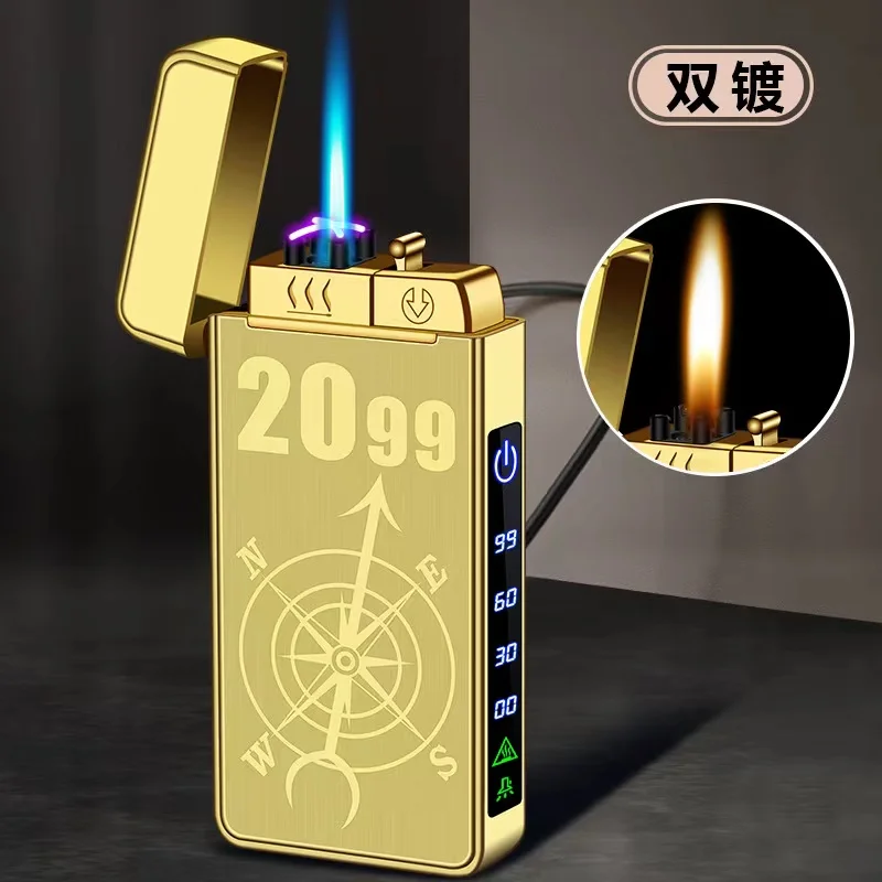 2024 New Windproof Metal USB Lighter Torch Lighter Jet Dual Plasma Arc Lighter Gas Electric Butane Chargeable Pipe Cigar Lighter