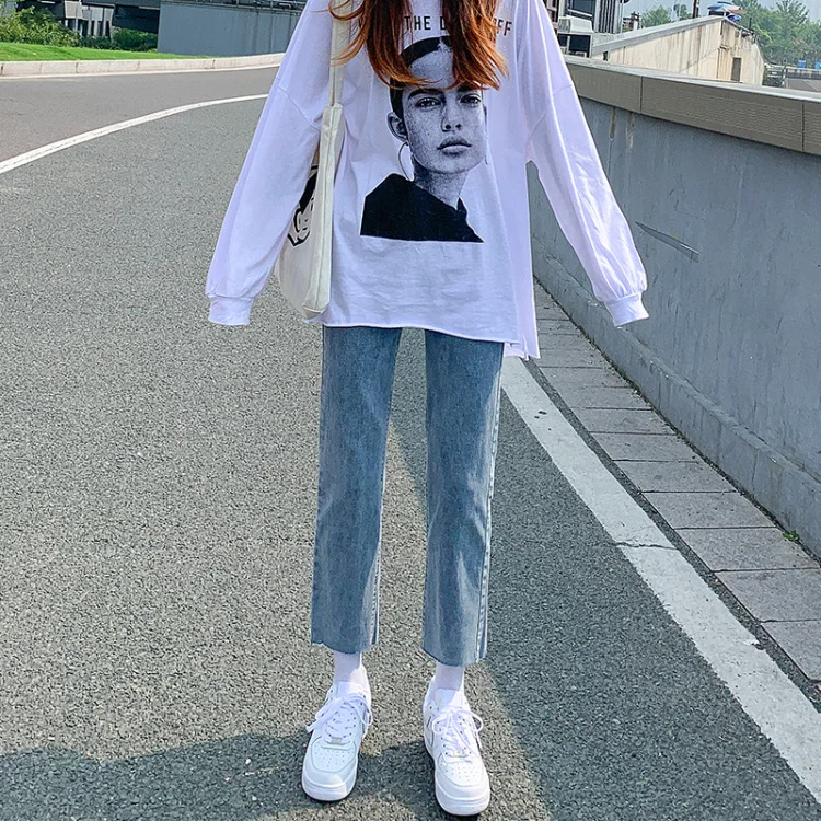 

Retro High Waist Loose Fit Jeans Women's Spring Autumn New Style plus Size Short plus Size Straight Tube Smoking Pants