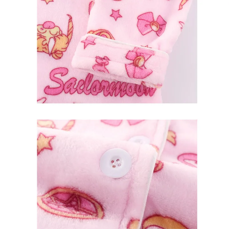 Kawaii Pajamas Set For Women Winter Warm Flannel Sleepwear 2 Pieces Anime Pijama Mujer School Girls Roomwear Harajuku Nightgown