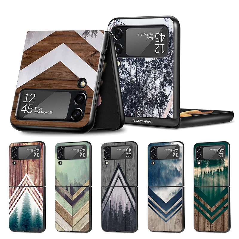 Forest Geometry Wood Nature Z Flip 4 Phnoe Case For Samsung Z Flip 3 5 5G Black Hard Shell Galaxy ZFlip3 ZFlip4 ZFlip5 Unique Co