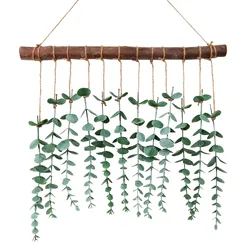 Artificial Green Plants Hanging Eucalyptus Branch with wood Stick Fake Plant for Farmhouse Home Garden Wall Decoration