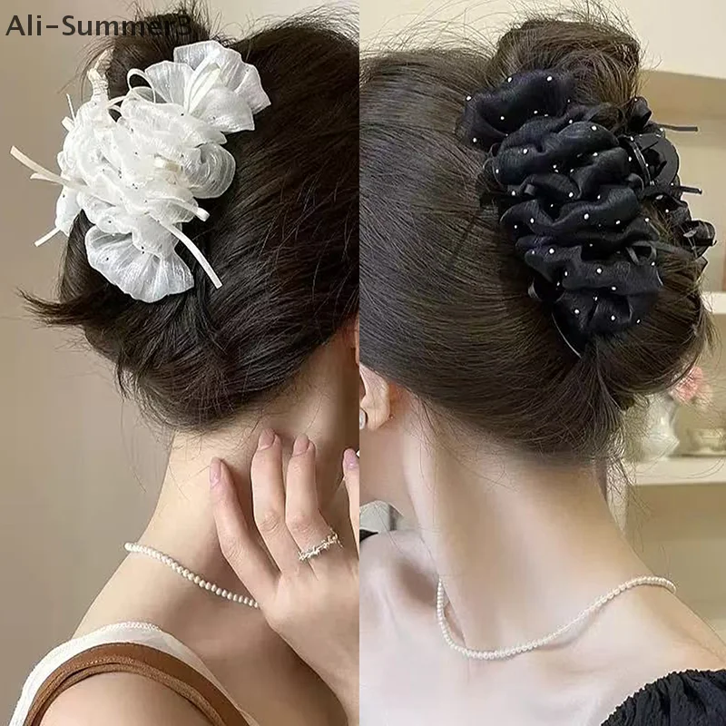 أنيقة الانجراف الشيفون سحابة الشعر مخلب للنساء الفتيات مزاجه ذيل حصان كليب أغطية الرأس الملحقات #1