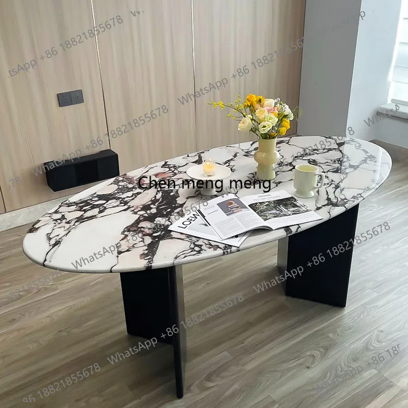 

French, purple marble dining table light luxury modern small apartment high-end household oval solid wood dining table