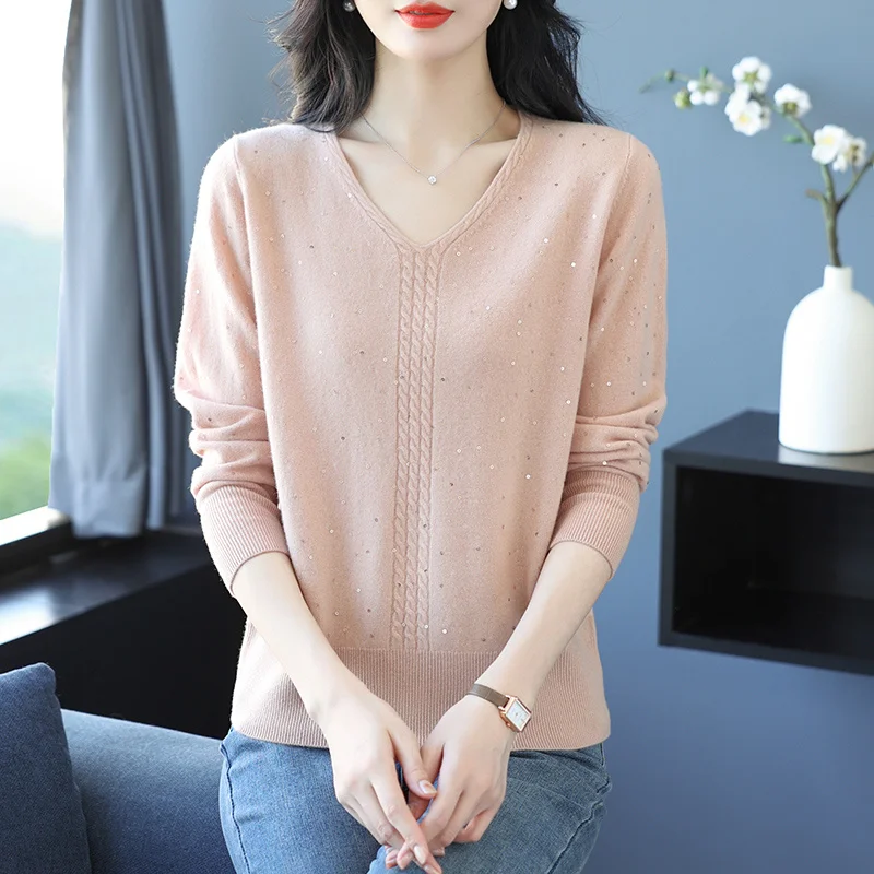 

High-End Knitted Sweater Women's No Pilling V-Ne Long Sve Regular Fit Autumn Winter Faion Casual Top by Dongguan Daliang