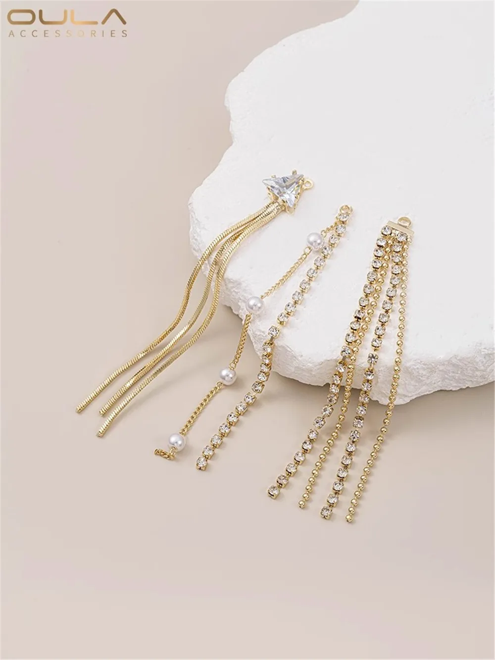 

14K Bag Gold Zircon Pearl Claw Chain Bead Chain Tassel Earrings Diy Handmade Earrings Stud Jewelry Pendant