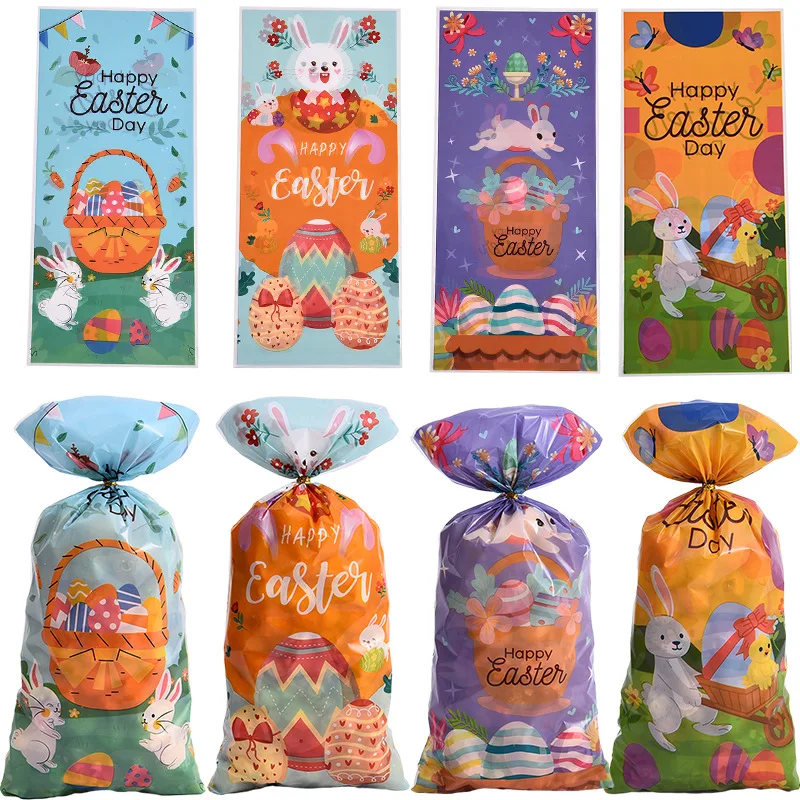 

100pcs Happy Easter Gift Bags Bunny Easter eggs Printed Candy Cookie Bags for Gift Packaging Pouch Easter Decoration 2025