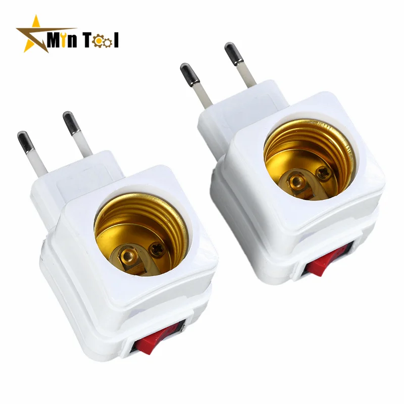 2Pcs E27 LED Lamp Bulbs Socket Base Holder EU Plug Adapter ON/OFF Switch Light Accessories