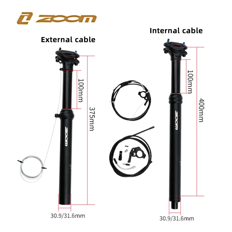 ZOOM Adjustable Height MTB Seatpost 30.9/31.6mm Hydraulic Seat Post Internal External Cable Bicycle Hydraulic Seat Post