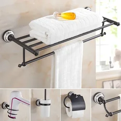 Black Bathroom Accessories Brass Toilet Paper Holder Luxury Towel Bar China Style Ceramics Hardware Kit Bath Accessories Set
