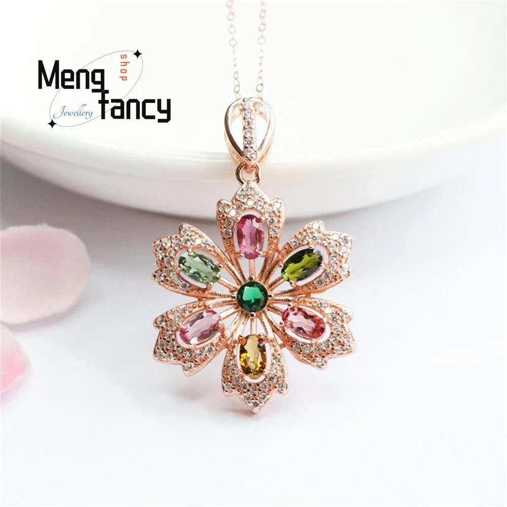 

S925 Silver Natural Tourmaline Exquisite Elegant Simple High-grade Pendant Rainbow Colour Popular Fashion Jewellery Holiday Gift