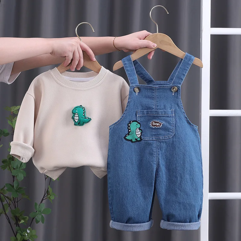 

Toddler Girls Outfits 2024 Spring Baby Boy Clothes 12 To 24 Months Korea Cartoon Long Sleeve T-shirts + Denim Overalls Kids Set