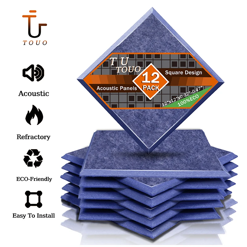 

TOUO Square 12pcs Sound Absorbing Panel Music Studio Acoustic Panels High Density Acoustic Treatment Ceiling Soundproof Material